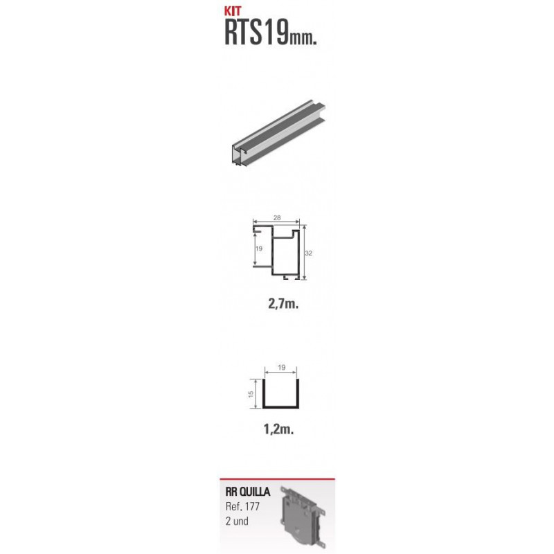KIT PUERTA  RT19 9428.B.L.B BLANCO 19MM GUIA 70