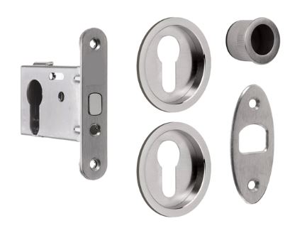 KIT CORREDERA CERRADURA REDONDA NIQUEL SATINADO